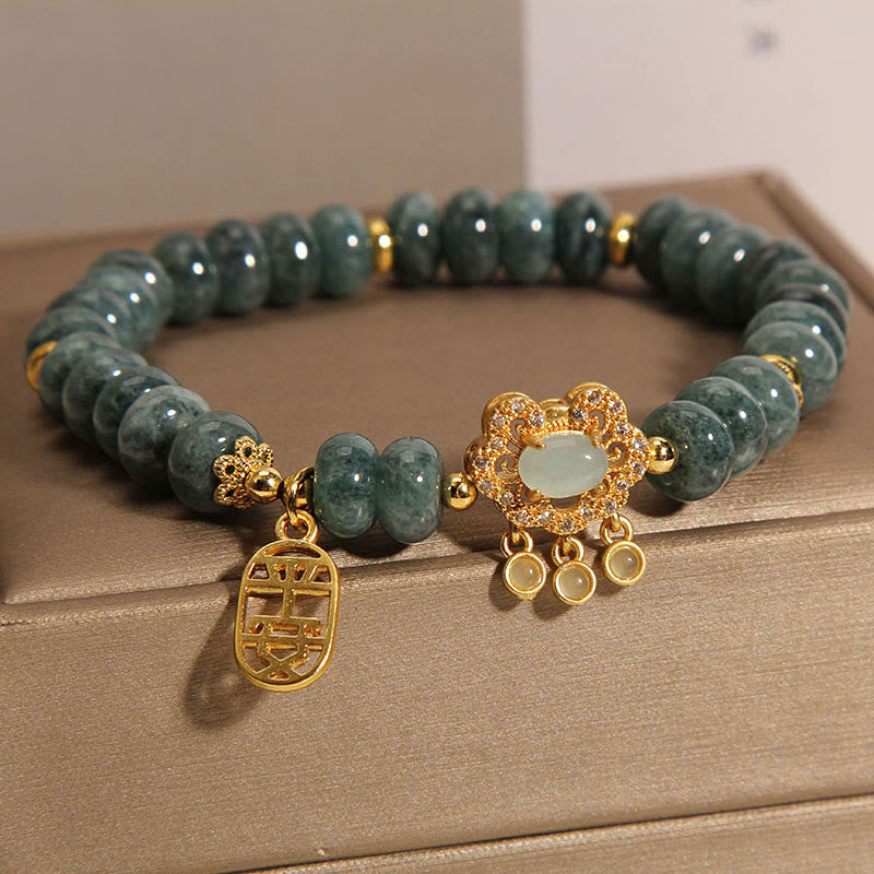 Stone of buddha Natural Jade Chinese Lock Charm Peace Luck Abundance Bracelet