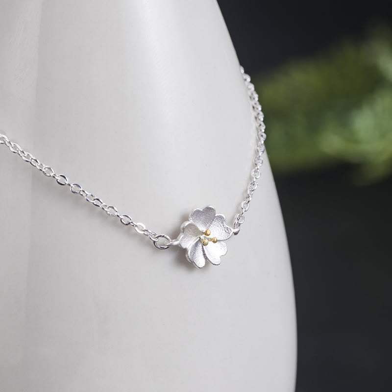 Stone of buddha 925 Sterling Silver Cherry Blossom Blessing Chain Bracelet
