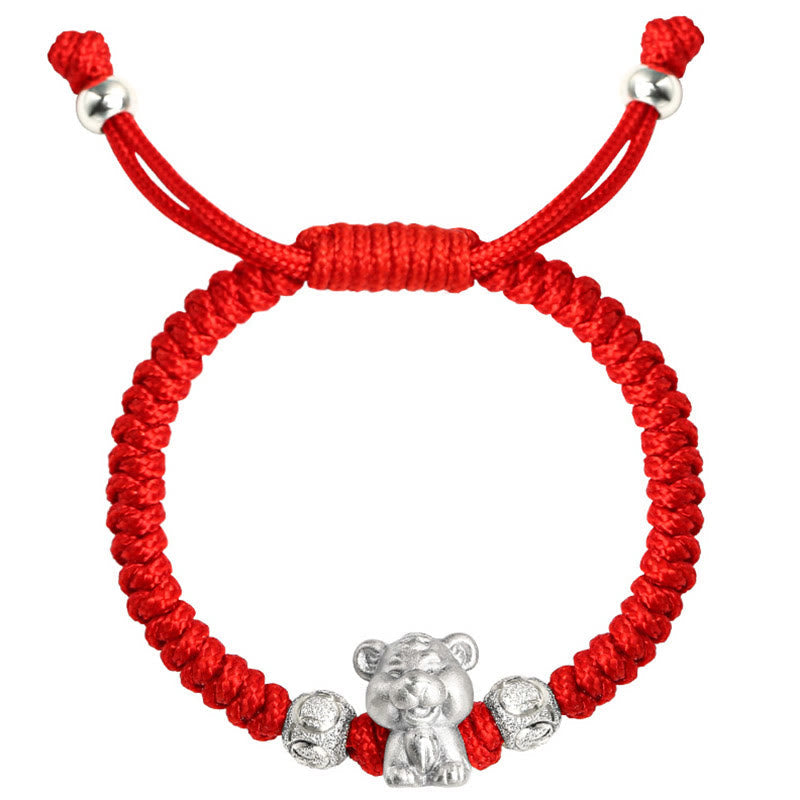 Stone of buddha 999 Sterling Silver Chinese Zodiac Red Rope Luck Handcrafted Kids Bracelet