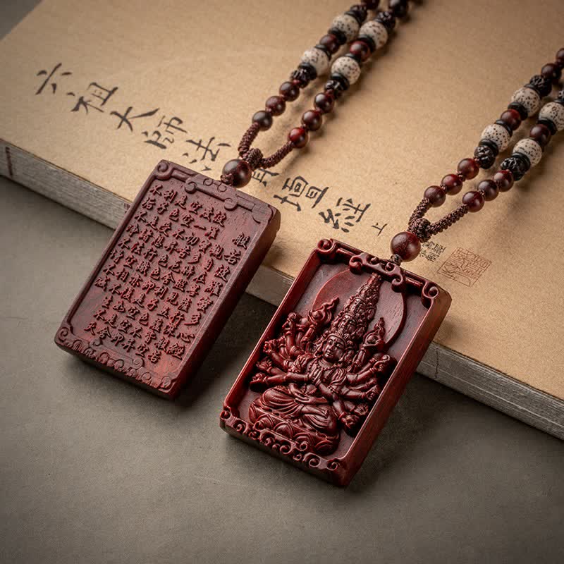 Stone of buddha Chinese Zodiac Natal Buddha Small Leaf Red Sandalwood Protection Necklace Pendant