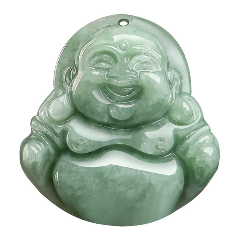 Stone of buddha Natural Green Jade Laughing Buddha Luck Abundance Necklace Pendant