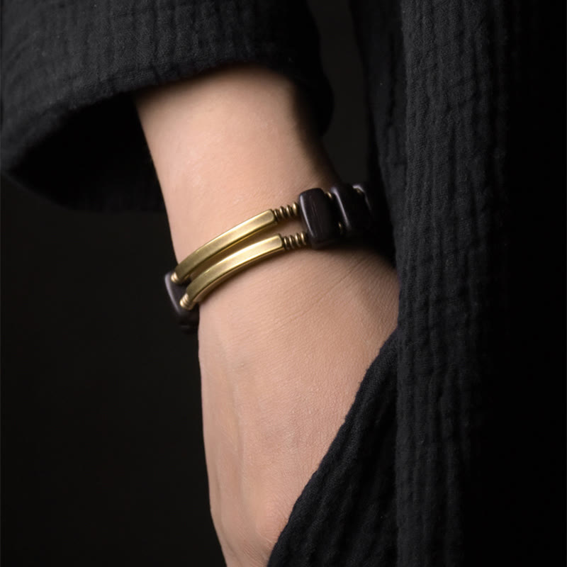 Stone of buddha Tibetan Ebony Wood Copper Balance Double Layer Bracelet
