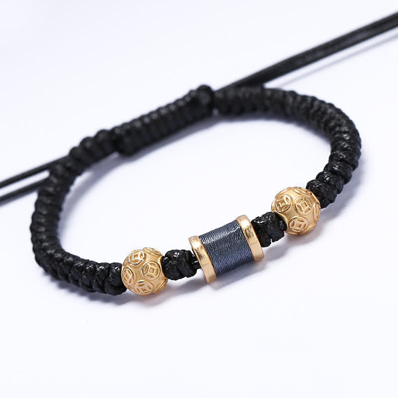 Stone of buddha 999 Sterling Silver Copper Coin Bead Copper Balance Braided String Bracelet