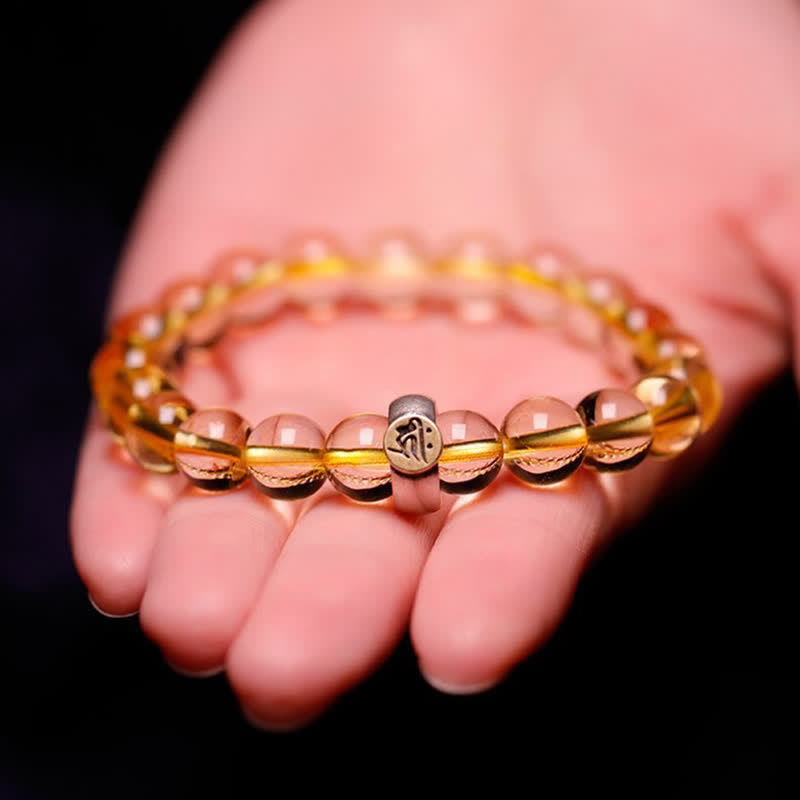 Stone of buddha 925 Sterling Silver Chinese Zodiac Natal Buddha Citrine Protection Bracelet