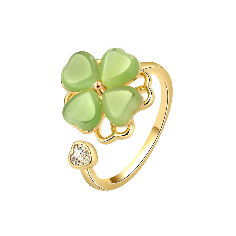 Stone of buddha Cat's Eye Four Leaf Clover Zircon Love Rotatable Ring