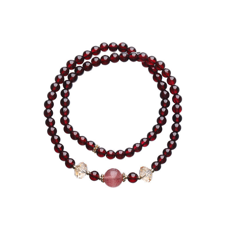 Stone of buddha 14K Gold Plated Natural Garnet Strawberry Quartz Stability Double Wrap Bracelet