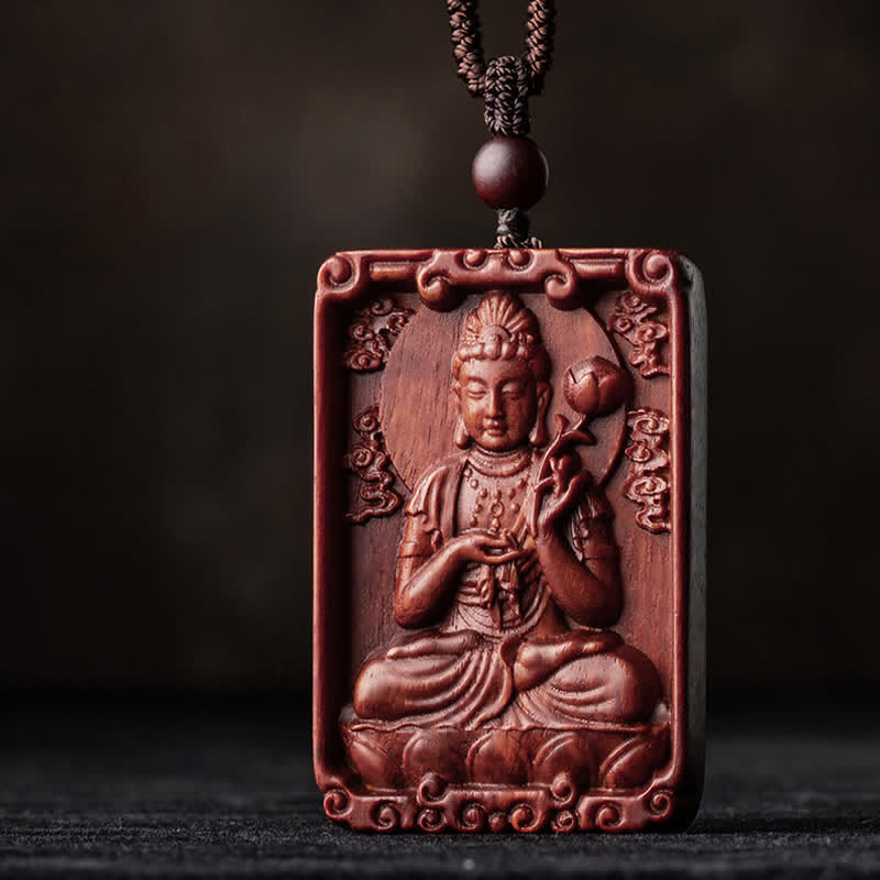 Stone of buddha Chinese Zodiac Natal Buddha Small Leaf Red Sandalwood Protection Necklace Pendant