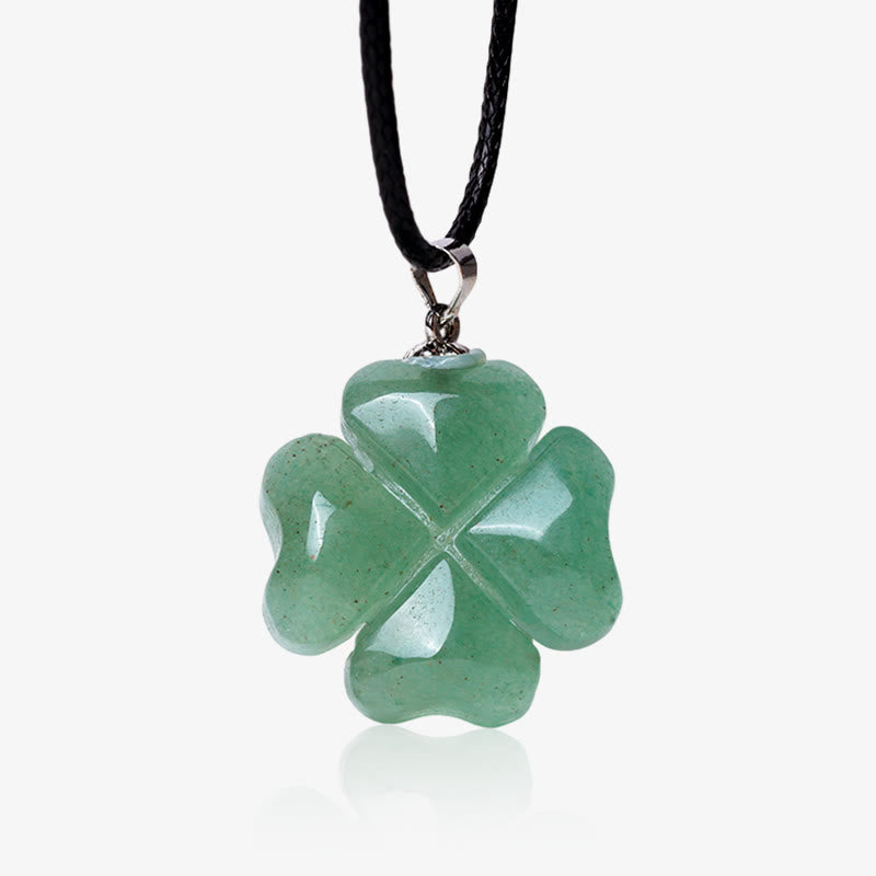 Stone of buddha 925 Sterling Silver Green Aventurine Four Leaf Clover Luck Leather Rope Necklace Pendant