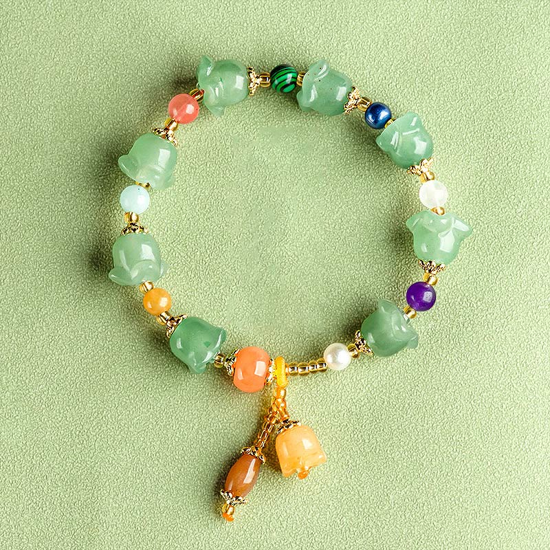 Stone of buddha Green Aventurine Magnolia Flower Luck Bracelet