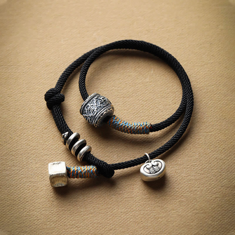 Stone of buddha Handmade Tibetan Om Mani Padme Hum Carved Auspicious Amulet Double Wrap Rope Bracelet