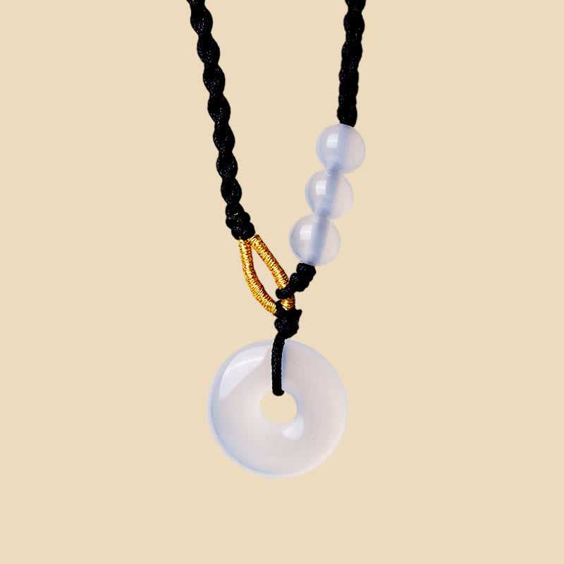 Stone of buddha Strawberry Quartz Chalcedony Peace Buckle Healing Necklace Pendant