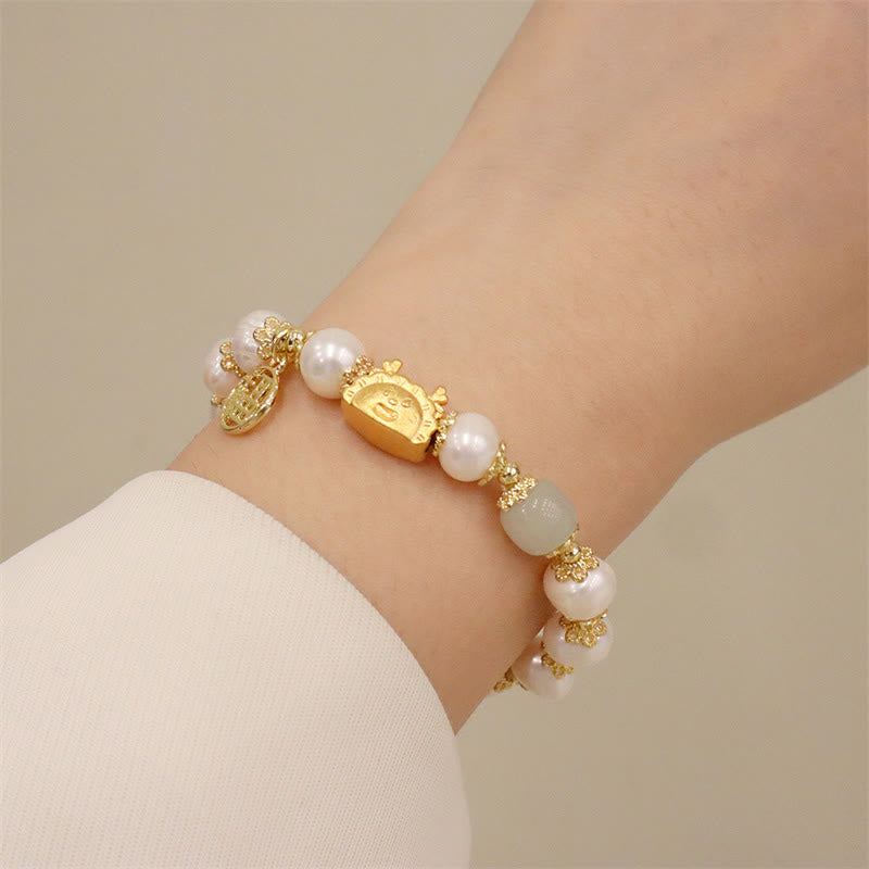 Stone of buddha Year Of The Dragon Red Agate Strawberry Quartz Black Obsidian Jade Garnet Pearl Cinnabar Dumpling Dragon Luck Fu Character Bracelet