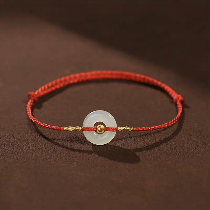 Stone of buddha 999 Gold Bead Round Peace Buckle Hetian Jade Luck Abundance Braided Bracelet Anklet