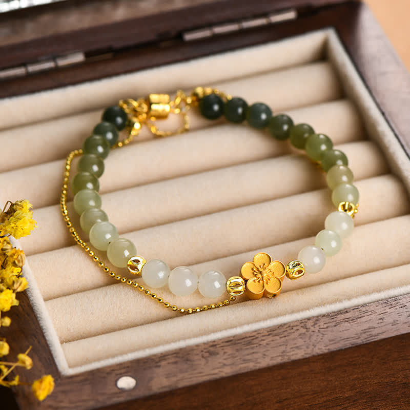 Stone of buddha 925 Sterling Silver Natural Hetian Jade Peach Blossom Luck Chain Bracelet