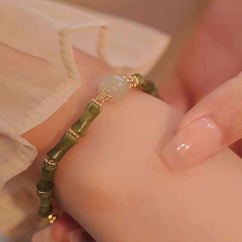 Stone of buddha 14K Copper Plated Peridot Hetian Jade Bamboo Pattern Luck Bracelet
