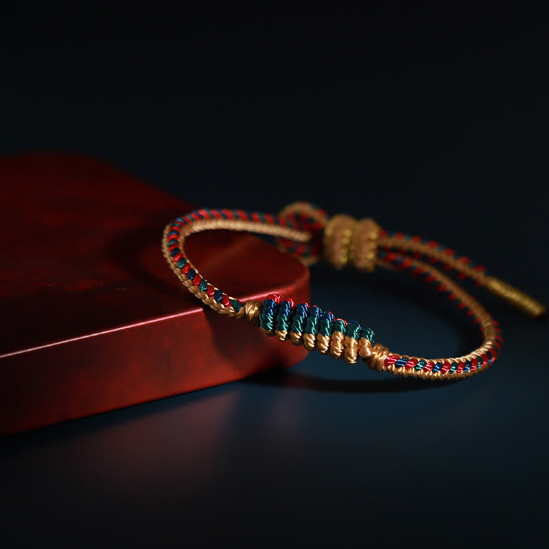 Stone of buddha Tibetan Handmade Eight Thread Peace Knot Prayer Wheel Braided Protection Bracelet