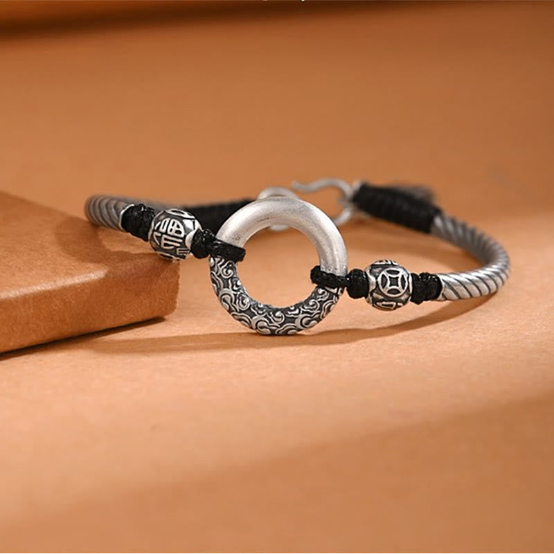 Stone of buddha 999 Sterling Silver Fu Character Peace Buckle Copper Coin Auspicious Clouds Fortune Bracelet