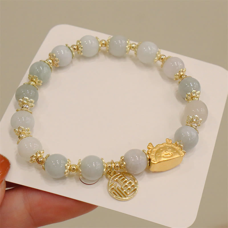 Stone of buddha Year Of The Dragon Red Agate Strawberry Quartz Black Obsidian Jade Garnet Pearl Cinnabar Dumpling Dragon Luck Fu Character Bracelet