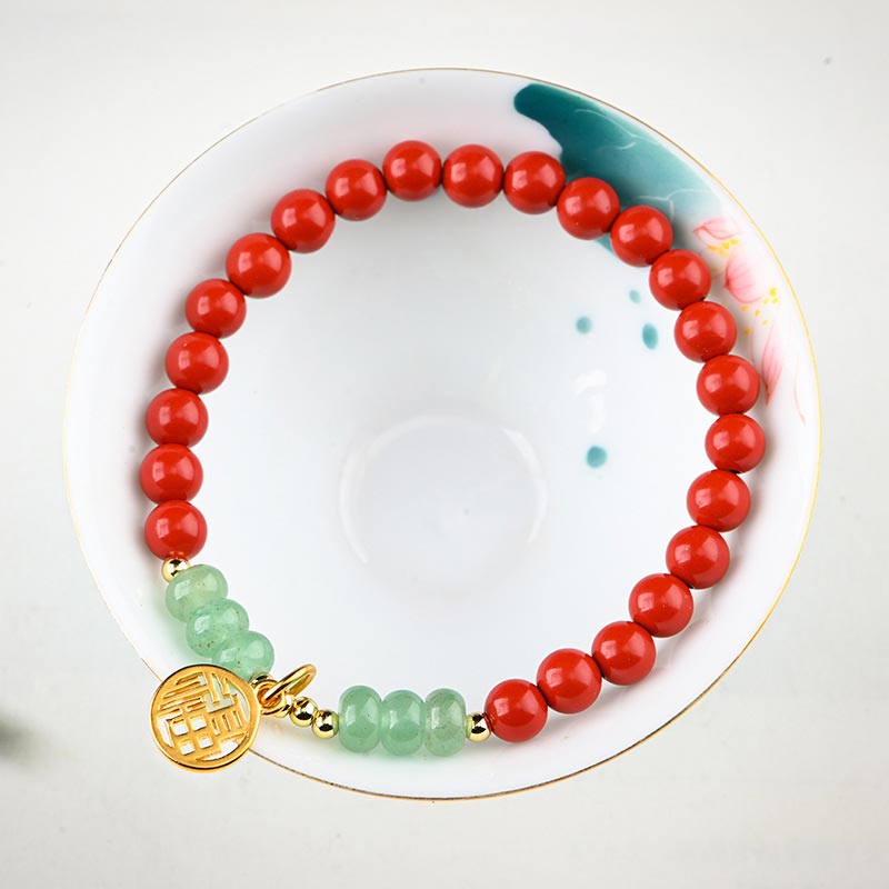 Stone of buddha Tibetan Cinnabar Green Aventurine Luck Bracelet Necklace