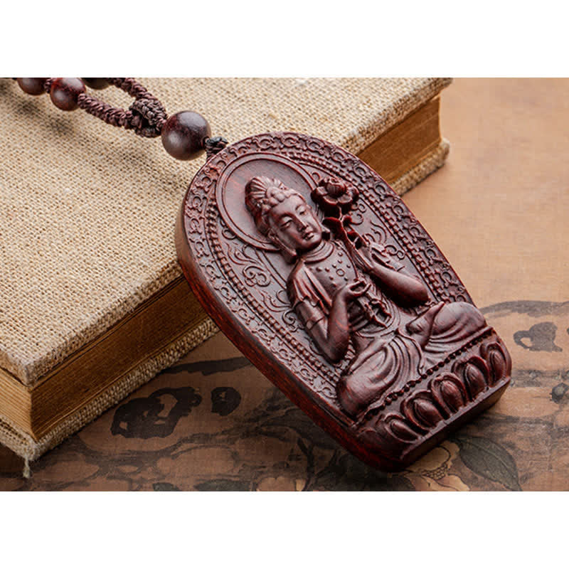 Stone of buddha Chinese Zodiac Natal Buddha Small Leaf Red Sandalwood Lotus Protection Necklace Pendant