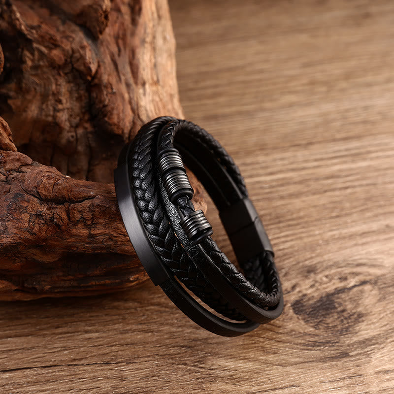Stone of buddha Leather Multi-Layer Titanium Steel Balance Braided Magnetic Buckle Bracelet