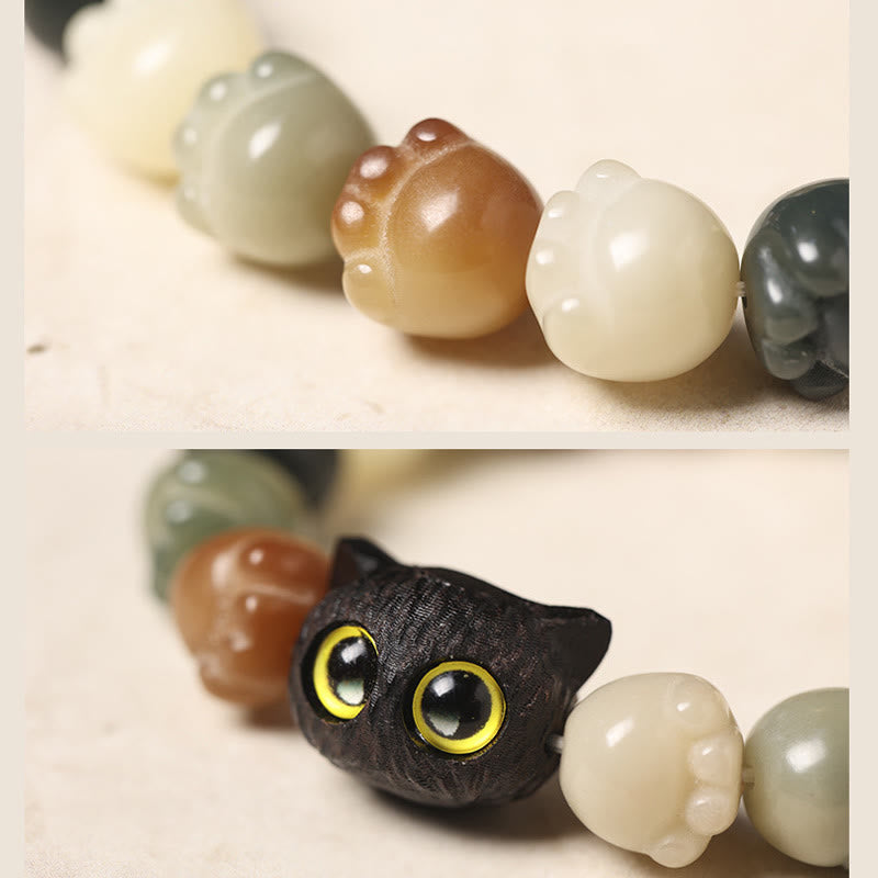 Stone of buddha Natural Bodhi Seed Lovely Paw Ebony Wood Lucky Cat Wisdom Bracelet