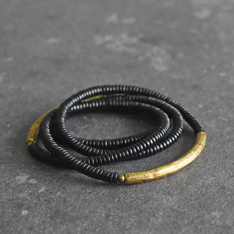 Stone of buddha Ebony Wood Copper Balance Multilayered Bracelet