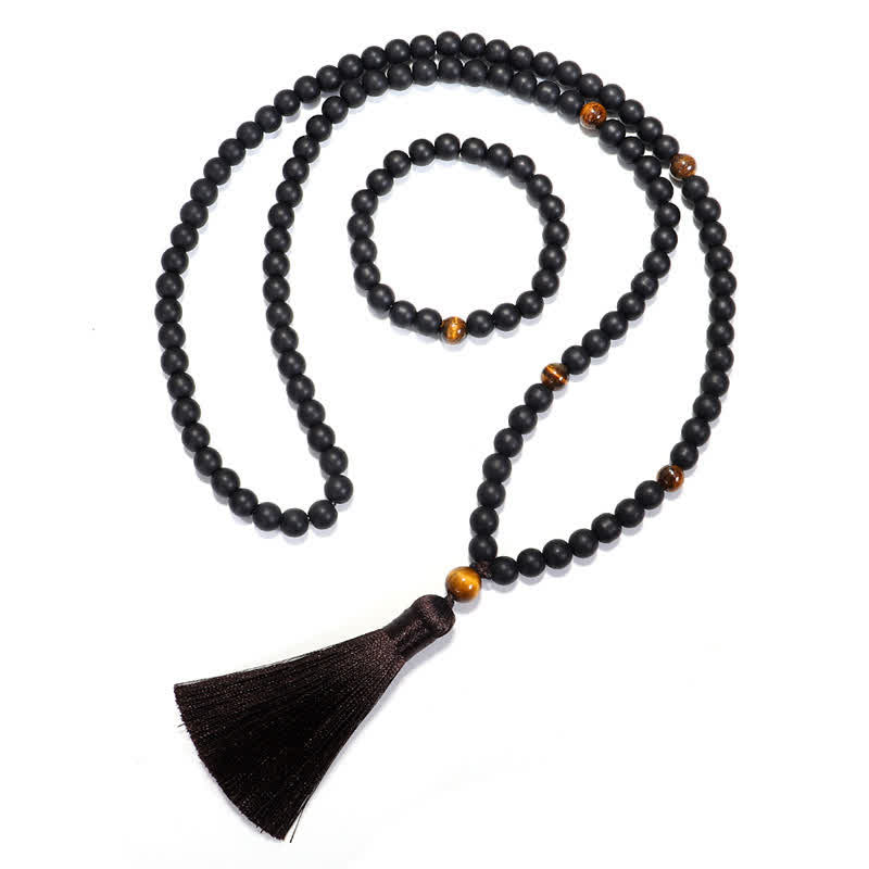 Stone of buddha 108 Mala Beads Frosted Stone Tiger Eye Balance Bracelet Necklace Pendant
