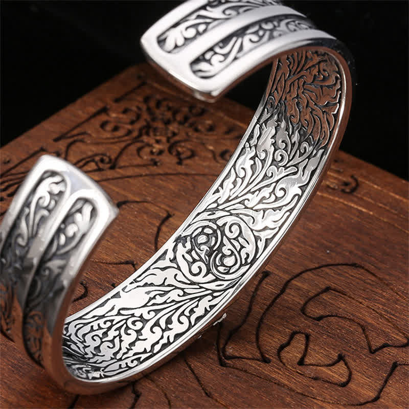 Stone of buddha 925 Sterling Silver Vajra Dorje Engraved Spiritual Power Bracelet Bangle