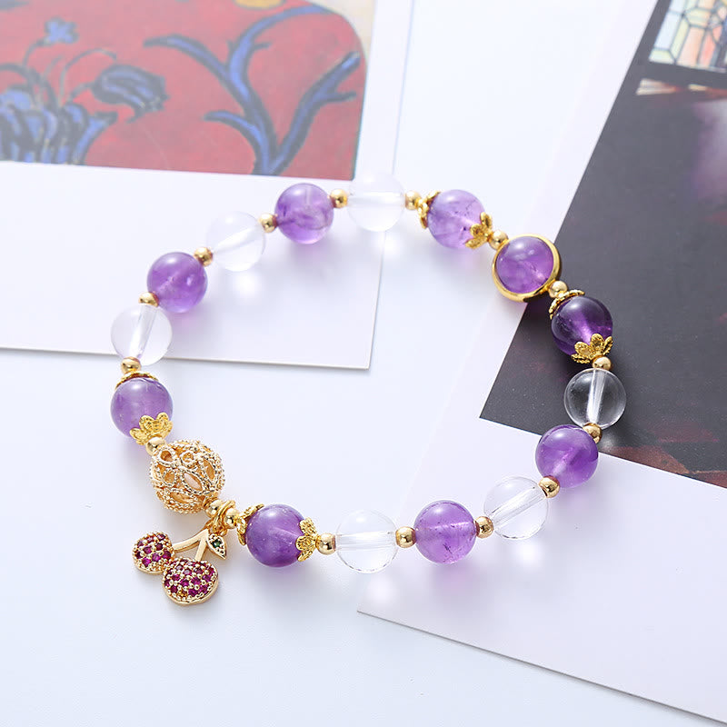 Stone of buddha Natural Amethyst White Crystal Positive Cherry Charm Bracelet
