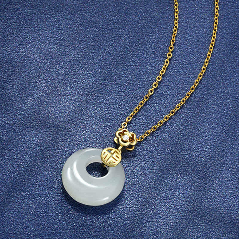 Stone of buddha White Jade Peace Buckle Blessings Luck Necklace Pendant