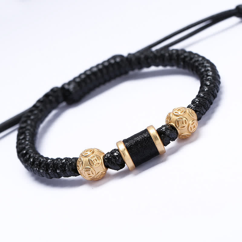 Stone of buddha 999 Sterling Silver Copper Coin Bead Copper Balance Braided String Bracelet