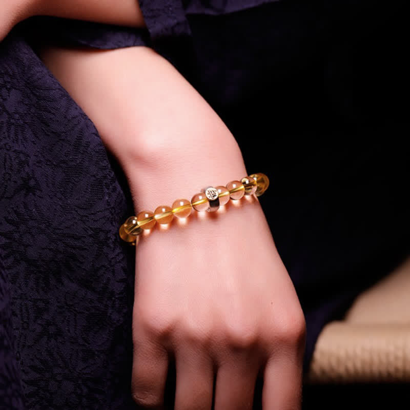 Stone of buddha 925 Sterling Silver Chinese Zodiac Natal Buddha Citrine Protection Bracelet