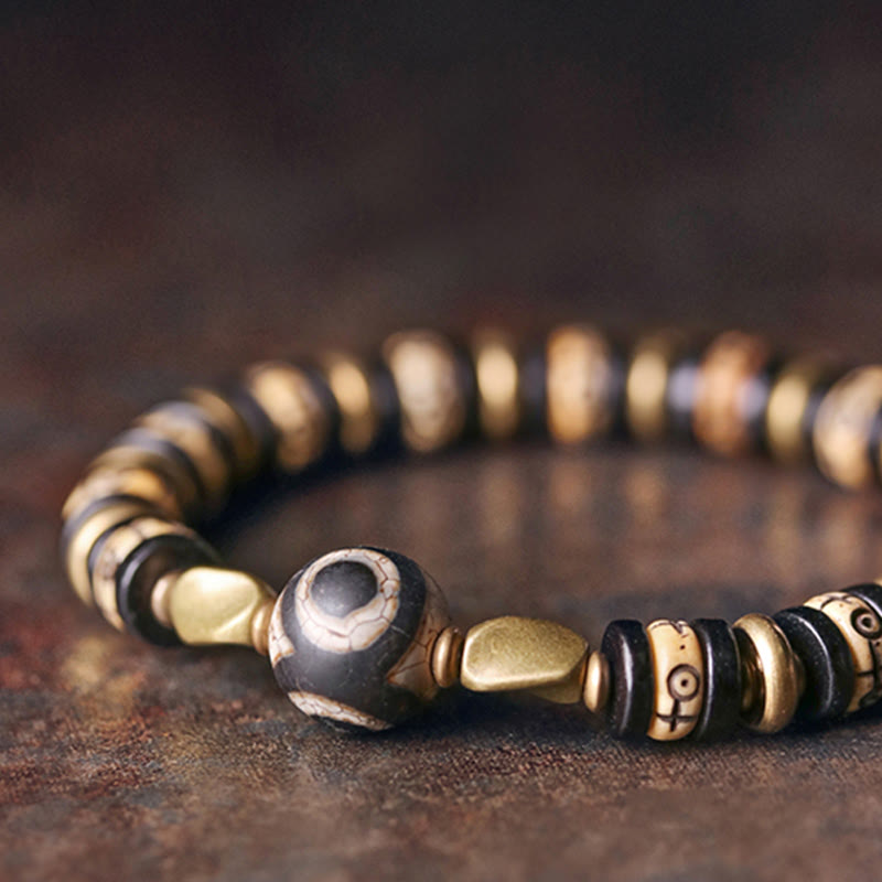 Stone of buddha Tibetan Yak Bone Ebony Wood Strength Bracelet