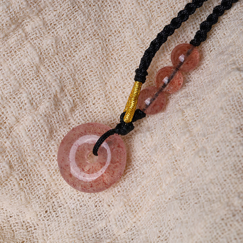 Stone of buddha Strawberry Quartz Chalcedony Peace Buckle Healing Necklace Pendant
