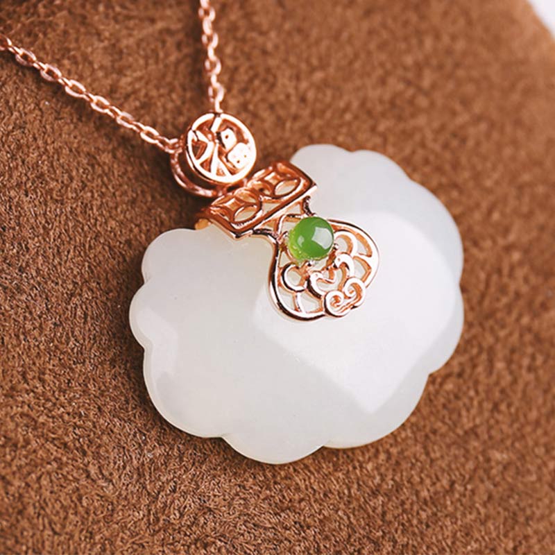 Stone of buddha 925 Sterling Silver White Jade Blessing Happiness Necklace Chain Pendant
