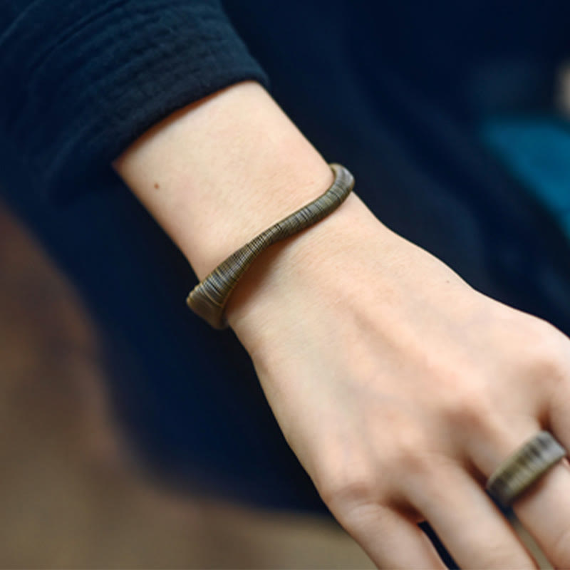 Stone of buddha Simple Design Wrapped Copper Luck Wealth Adjustable Cuff Bracelet