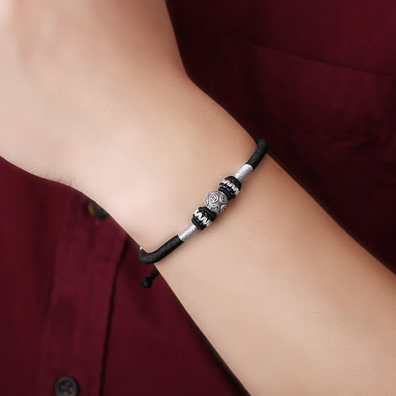 Stone of buddha 999 Sterling Silver Round Copper Coin Protection Luck Beaded String Bracelet