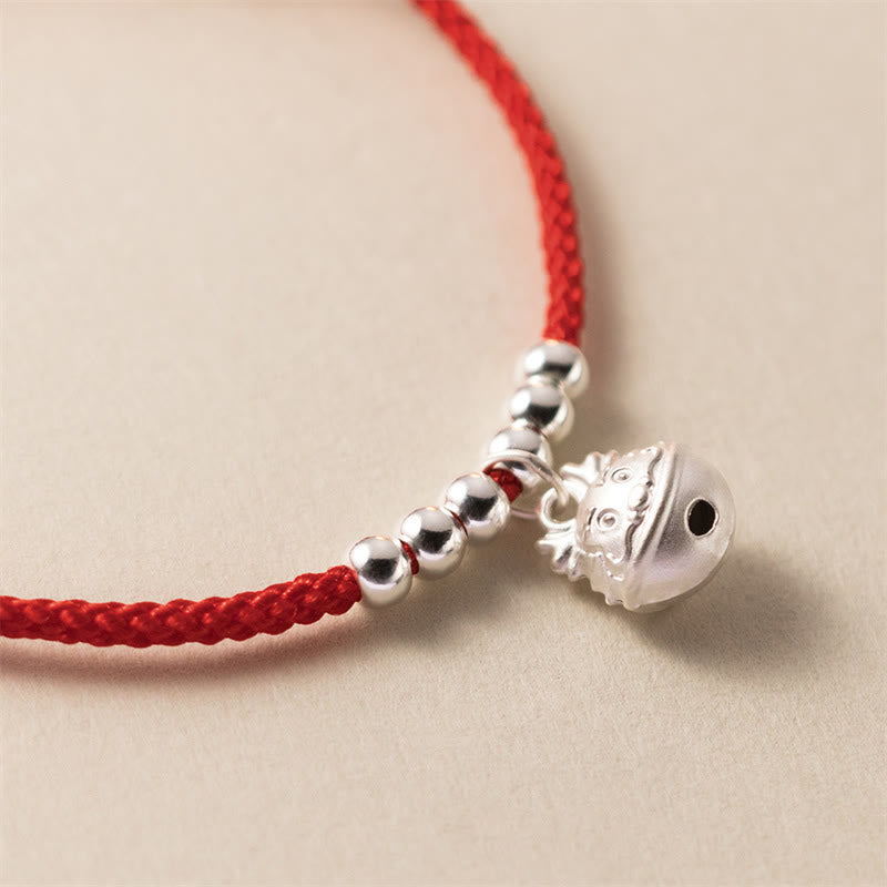 Stone of buddha Year of the Dragon 925 Sterling Silver Handmade Dragon Carved Success Braided Red Bracelet