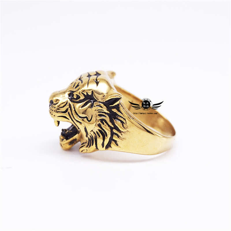Stone of buddha Men's Animal Tiger Head Titanium Steel Balance Calm Punk Rock Biker Ring