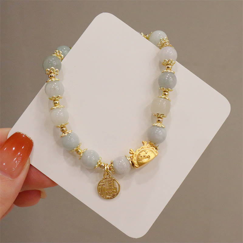 Stone of buddha Year Of The Dragon Red Agate Strawberry Quartz Black Obsidian Jade Garnet Pearl Cinnabar Dumpling Dragon Luck Fu Character Bracelet