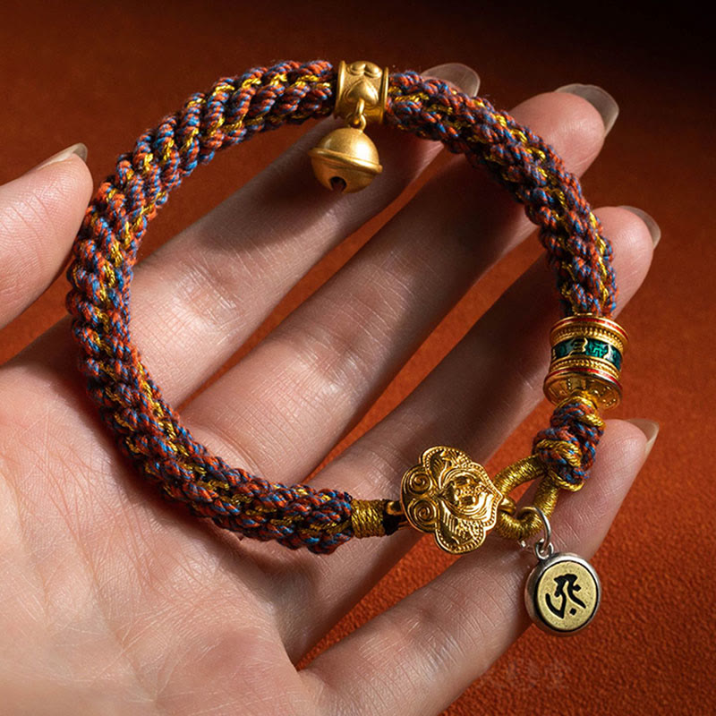 Stone of buddha 925 Sterling Silver Chinese Zodiac Natal Buddha Om Mani Padme Hum Luck Bell Braided String Bracelet