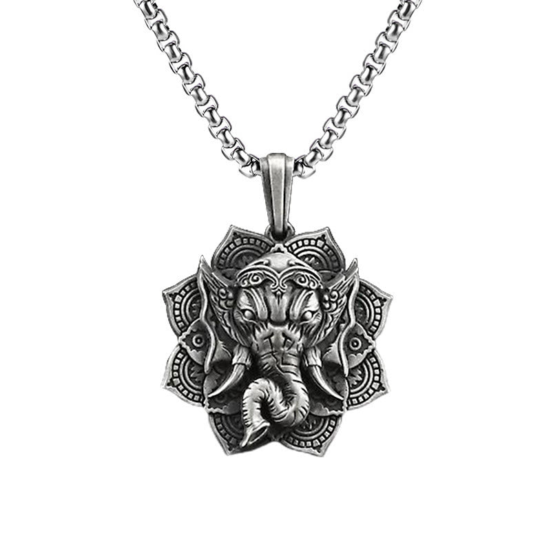 Stone of buddha Pure Tin Ganesh Ganpati Elephant Protection Amulet Necklace Pendant