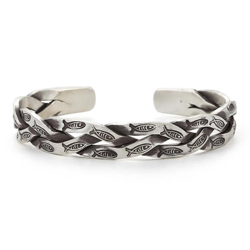 Stone of buddha Koi Fish Twisted Design Luck Wealth Cuff Bracelet Bangle
