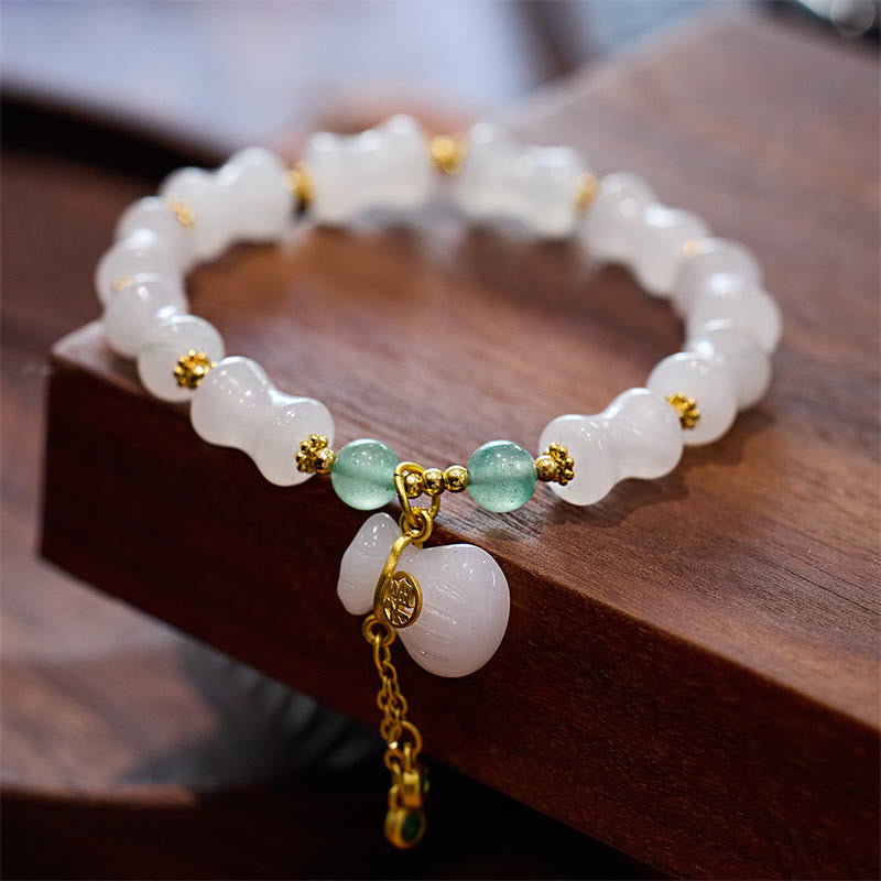 Stone of buddha Natural White Golden Silk Jade Bamboo Pattern Wealth Lucky Bag Fu Character Bracelet