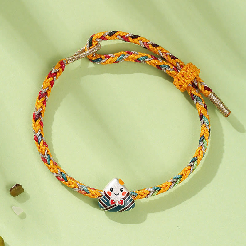 Stone of buddha 925 Sterling Silver Dragon Boat Festival Zongzi Pattern Luck Handmade Multicolored Rope Child Adult Bracelet