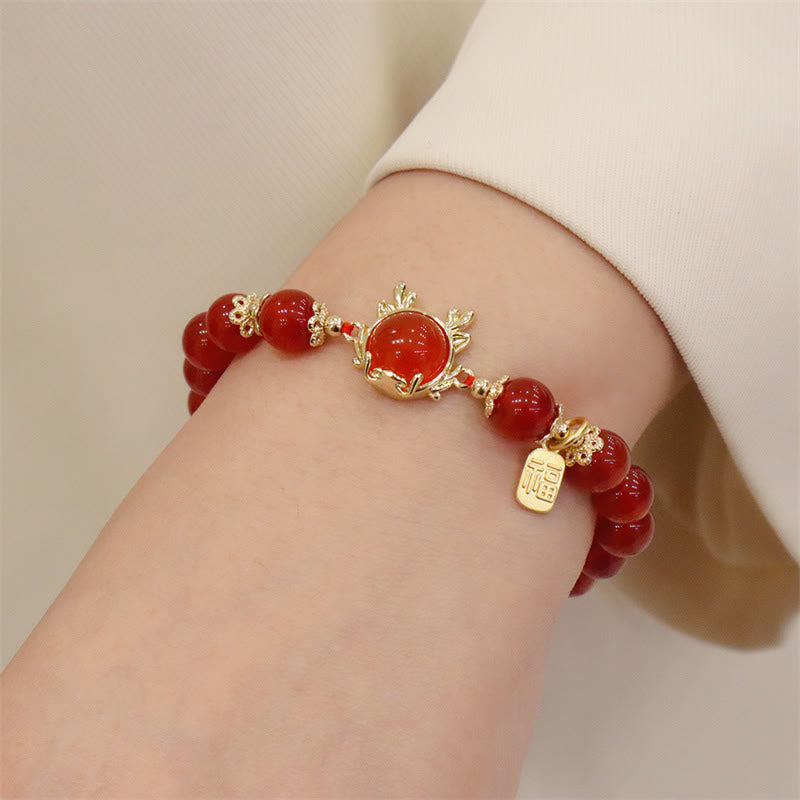 Stone of buddha Year of the Dragon Red Agate Jade Peace Buckle Fu Character Success Bracelet