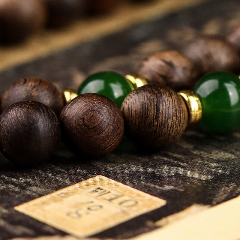 Stone of buddha 108 Mala Beads Indonesia Tarakan Rare Agarwood Cyan Jade Ward Off Evil Spirits Bracelet