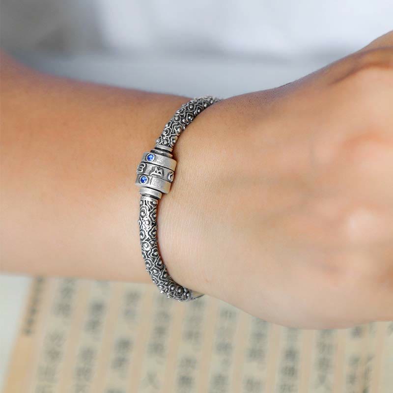 Stone of buddha 990 Sterling Silver Tibetan Auspicious Clouds Om Mani Padme Hum Engraved Creativity Bracelet Bangle
