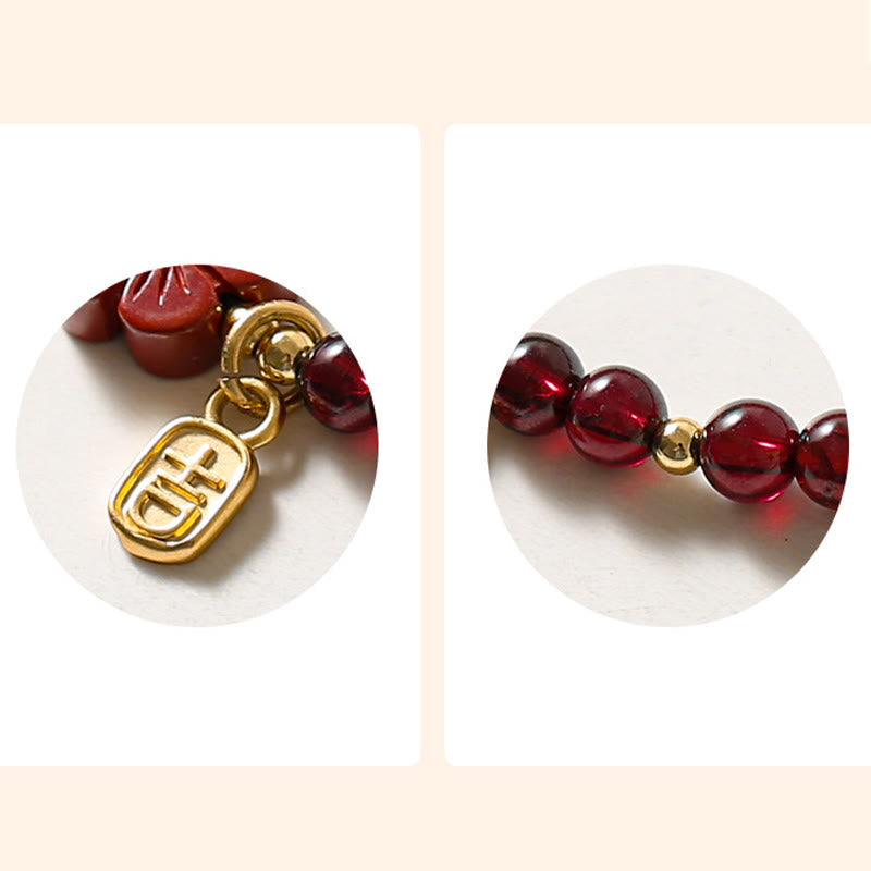 Stone of buddha 14K Gold Natural Garnet Cinnabar Flower Calm Bracelet
